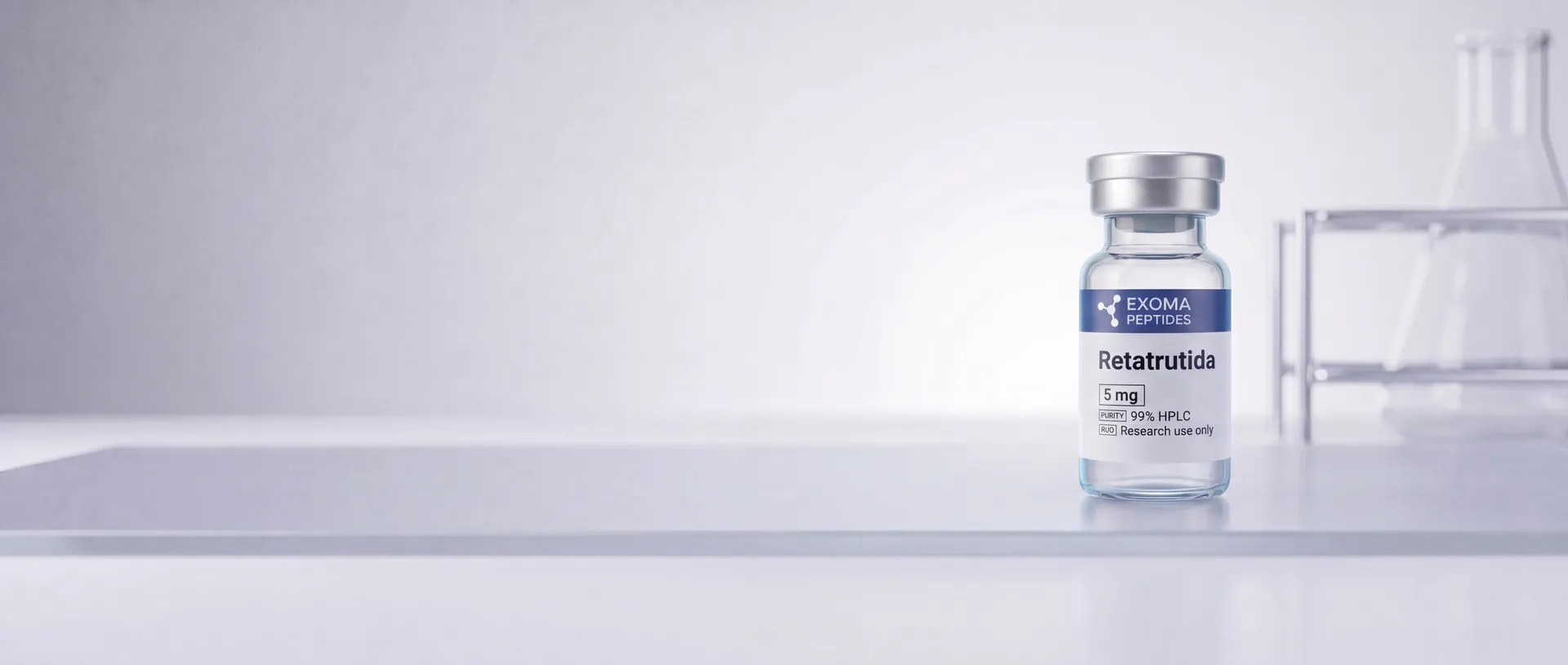 EXOMA Peptides — vial de Retatrutida grado investigación en laboratorio, 99% HPLC
